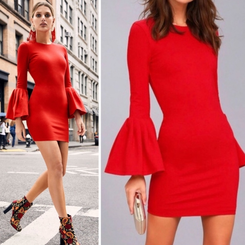 Lulu's Bell Sleeves Double Flair Bodycon Dress XL